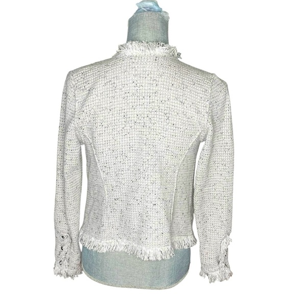 NIC+ZOE Open Front Fringed Knit Jacket PP Petite Gray Speckled Textured Blazer - Picture 3 of 14